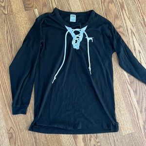 VS Pink Long Sleeve Tee- Lace Up Front